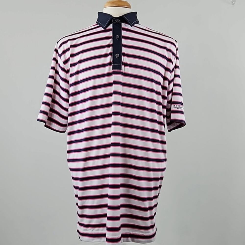 FootJoy Performance Striped Navy Pink Golf Polo Athletic Fit |‎ Men's XL